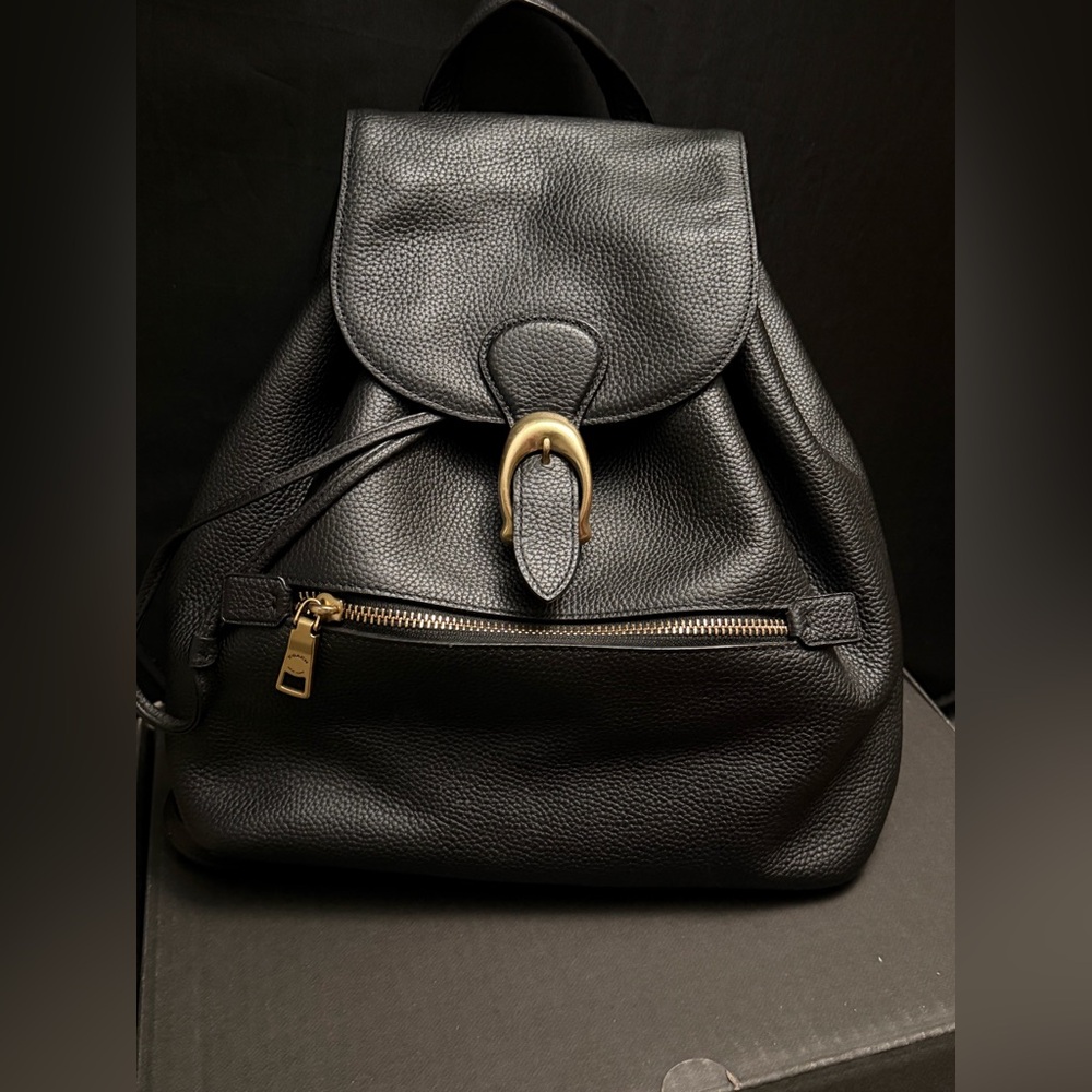 Coach 38380 Black Pebbled Leather Backpack with Gold Hardware